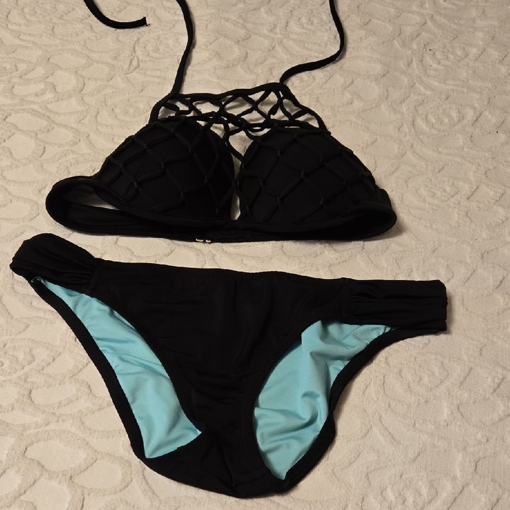 Shade & Shore Black Bikini with Aqua Details